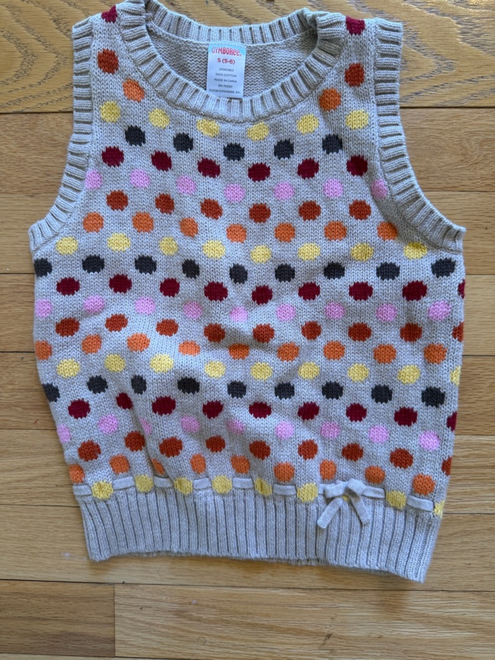 Gymboree Tan Knit Vest with Multicolor Polka Dots